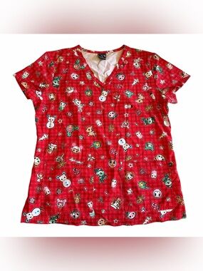 Tokidoki by Koi Holiday Character Scrub Top Women’s Medium Red Nurse Uniform